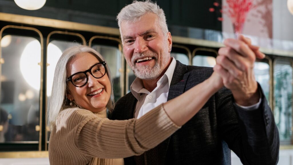 Older Couple Dancing in Close Embrace